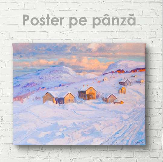 Постер - Зима в деревне, 45 x 30 см, Холст на подрамнике, Живопись