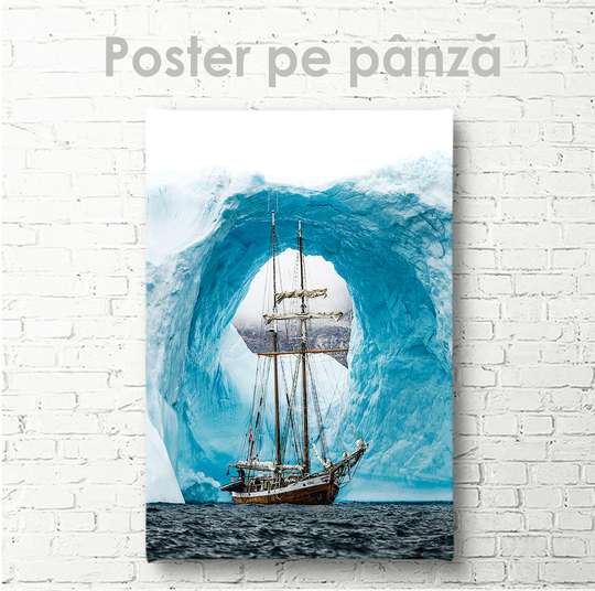 Poster, Navă pe fundalul ghețarilor, 30 x 45 см, Panza pe cadru
