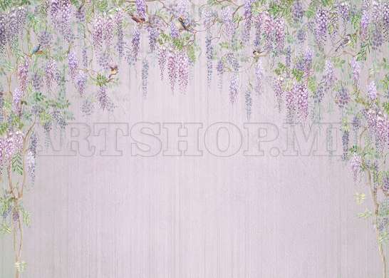 Fototapet - Flori de glicine pe fundal violet
