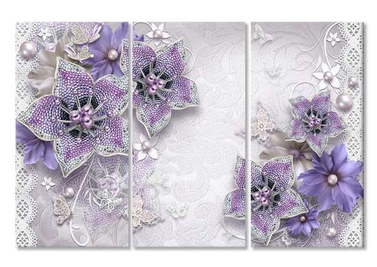 Tablou Pe Panza Multicanvas, Flori violet, 70 x 50