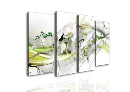Modular picture, White orchid and green patterns., 106 x 60