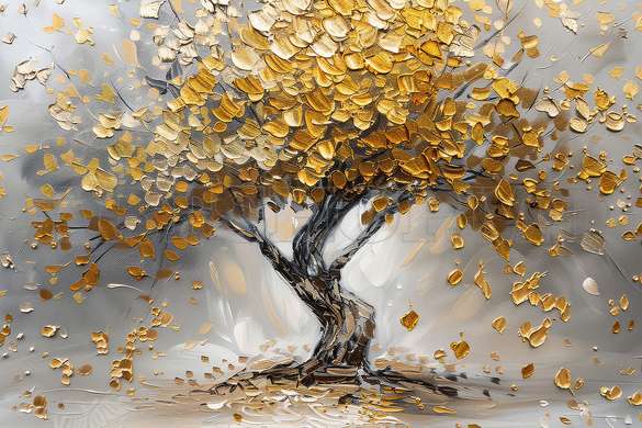 Modular picture, The tree with painted golden leaves, 206 x 115