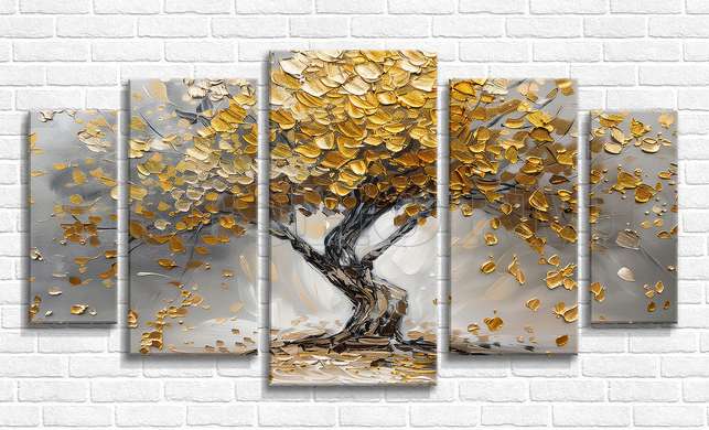 Modular picture, The tree with painted golden leaves, 108 х 60