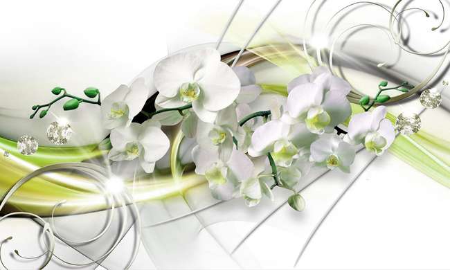 Modular picture, White orchid and green patterns., 198 x 115