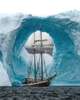 Постер - Корабль на фоне ледников, 30 x 45 см, Холст на подрамнике