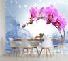 Wall Mural - Pink orchids on a blue background