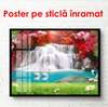 Poster - Amazing autumn waterfall in the forest, 90 x 60 см, Framed poster on glass, Nature