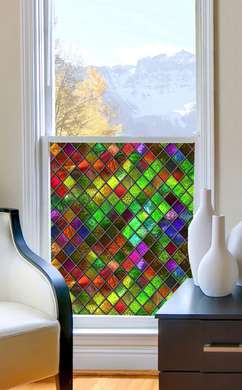 Window Privacy Film, Decorative stained glass window with multicoloured geometric rhombs, 60 x 90cm, Transparent