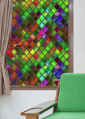 Window Privacy Film, Decorative stained glass window with multicoloured geometric rhombs, 60 x 90cm, Matte, Window Film