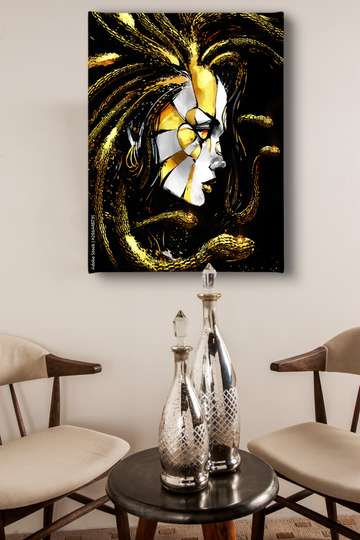 Постер - Абстрактный потрет девушке со змеями, 30 x 45 см, Холст на подрамнике