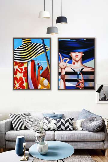 Poster - Girls in hats, 60 x 90 см, Framed poster on glass, Sets