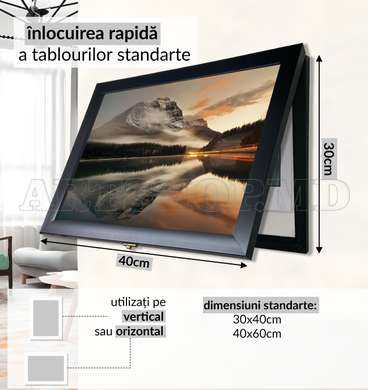 Multifunctional Wall Art - Mountains and sunset, 40x60cm, Black Frame