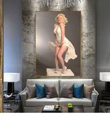Poster - Marilyn Monroe in a white outfit, 30 x 45 см, Canvas on frame