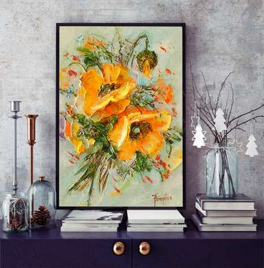 Постер - Летние цветы желтого цвета, 30 x 45 см, Холст на подрамнике, Цветы