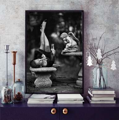 Poster - Înger și fată, 60 x 90 см, Poster inramat pe sticla