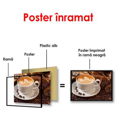 Постер - Белая чашка с кофе, 90 x 60 см, Постер в раме, Еда и Напитки