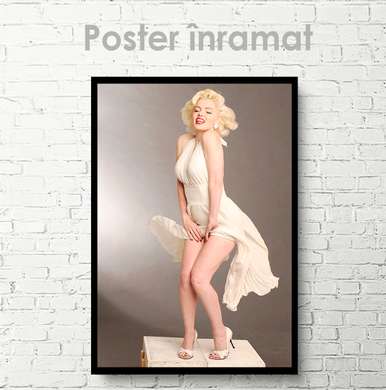 Постер - Мэрлин Монро в белом наряде, 30 x 45 см, Холст на подрамнике
