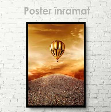 Постер, Balonul auriu cu aer cald, 60 x 90 см, Poster inramat pe sticla