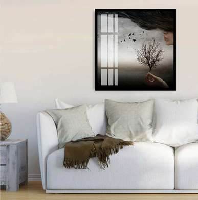 Постер - Абстрактный пейзаж в серых тонах, 40 x 40 см, Холст на подрамнике, Абстракция