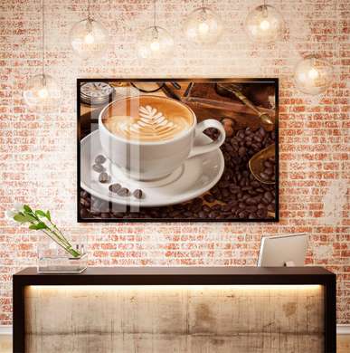 Poster - White cup of coffee, 90 x 60 см, Framed poster
