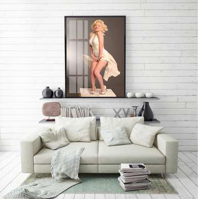 Постер - Мэрлин Монро в белом наряде, 30 x 45 см, Холст на подрамнике