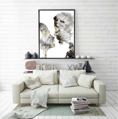 Poster - Portretul unui cuplu în stil abstract, 60 x 90 см, Poster inramat pe sticla