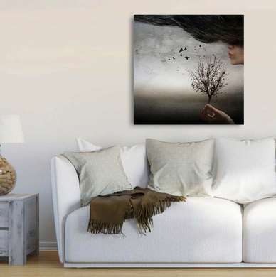 Постер - Абстрактный пейзаж в серых тонах, 40 x 40 см, Холст на подрамнике, Абстракция