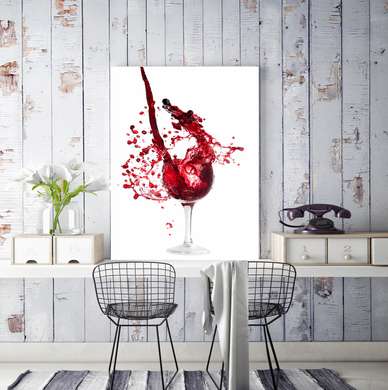 Poster - Paharul cu vin roșu și stropi pe un fundal alb, 45 x 90 см, Poster înrămat, Alimente și Băuturi