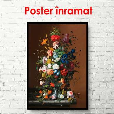 Постер - Натюрморт из разноцветных весенних цветов, 60 x 90 см, Постер в раме, Натюрморт