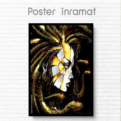 Poster - Abstract portrait of a girl with snakes, 60 x 90 см, Framed poster on glass, Glamour