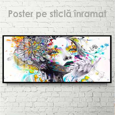 Постер - Абстрактная девушка, 90 x 45 см, Постер на Стекле в раме, Фэнтези