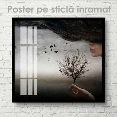Poster - Peisaj abstract în tonuri de gri, 40 x 40 см, Panza pe cadru, Abstracție