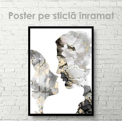 Постер - Портрет пары в абстрактном стиле, 60 x 90 см, Постер на Стекле в раме
