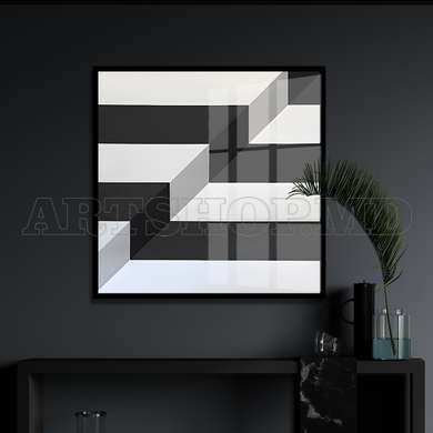 Poster - Black and white linear abstraction, 100 x 100 см, Framed poster on glass, Abstract