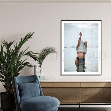 Poster - Woman Wearing White Shirt, 60 x 90 см, Framed poster on glass, Nude