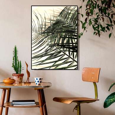 Poster - Frunze de palmier, 60 x 90 см, Poster inramat pe sticla