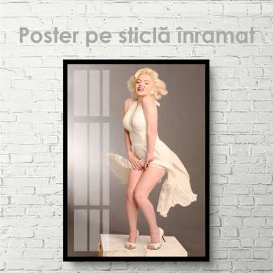 Poster - Marlin Monroe în rochie albă, 60 x 90 см, Poster inramat pe sticla