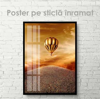 Постер, Balonul auriu cu aer cald, 60 x 90 см, Poster inramat pe sticla