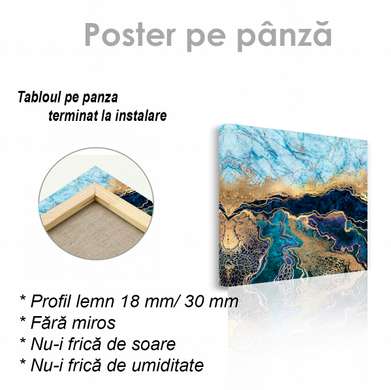Poster - Marmură albastră cu auriu, 40 x 40 см, Panza pe cadru