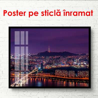 Poster - Luminile de noapte din Seul, 90 x 60 см, Poster inramat pe sticla, Orașe și Hărți