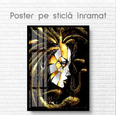 Poster - Abstract portrait of a girl with snakes, 60 x 90 см, Framed poster on glass, Glamour