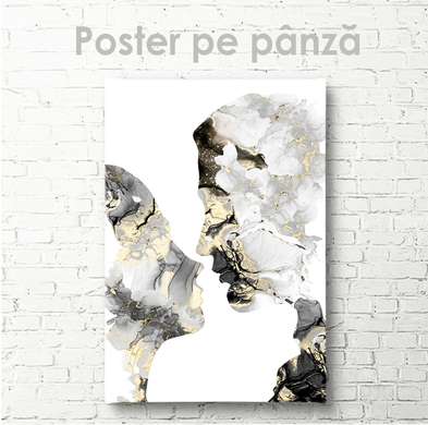 Poster - Portrait of a couple in an abstract style, 60 x 90 см, Framed poster on glass