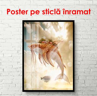 Постер - Летающее чудо в небе, 60 x 90 см, Постер в раме, Фэнтези