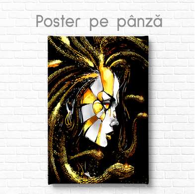 Постер - Абстрактный потрет девушке со змеями, 60 x 90 см, Постер на Стекле в раме, Гламур