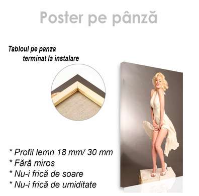 Poster - Marlin Monroe în rochie albă, 60 x 90 см, Poster inramat pe sticla