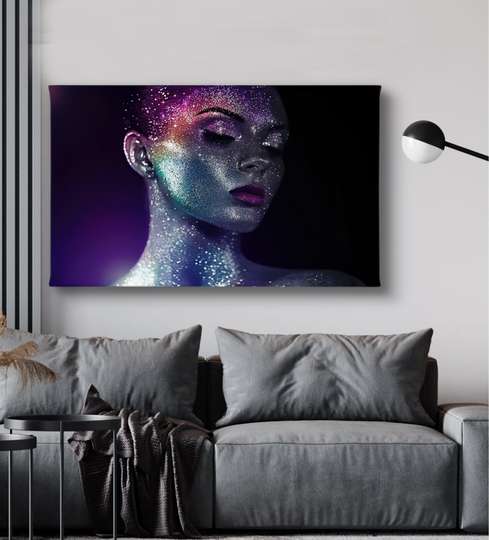 Poster - Girl with purple sequins, 45 x 30 см, Canvas on frame