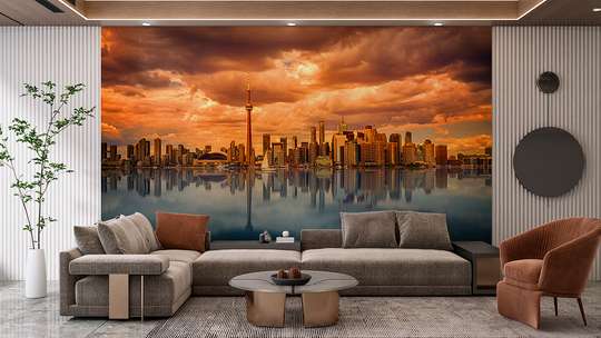 Wall mural - The golden sunset over the city