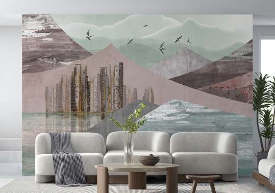 Wall mural - Boho style landscape in light shades