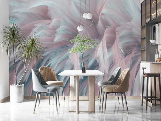 Wall mural - Pink feathers with pale blue