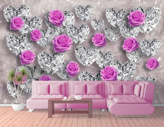 3D Wallpaper - Roses and gems